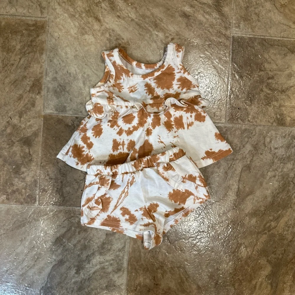 Grayson Mini Baby Girl Ruffle Tie Dye Boho Tank & Shorts Matching Set Newborn